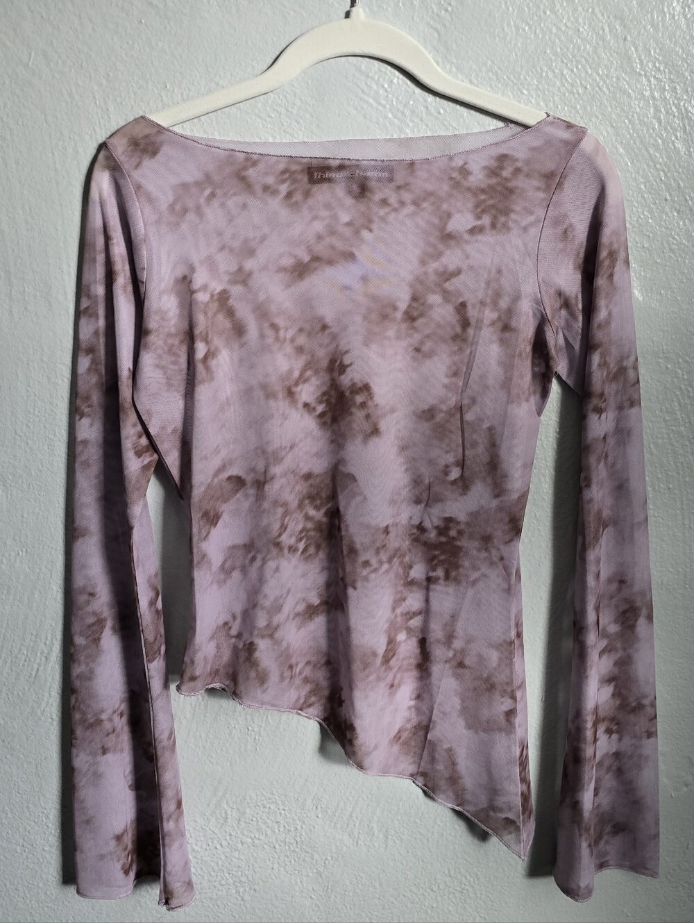 Third Charm Gretchen Mesh Printed Boat Neck Long Sleeve Top